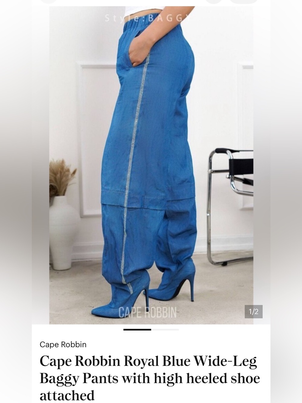 Cape Robbin Royal Blue Wide-Leg pants with boots attached Pointed Stiletto Boots
